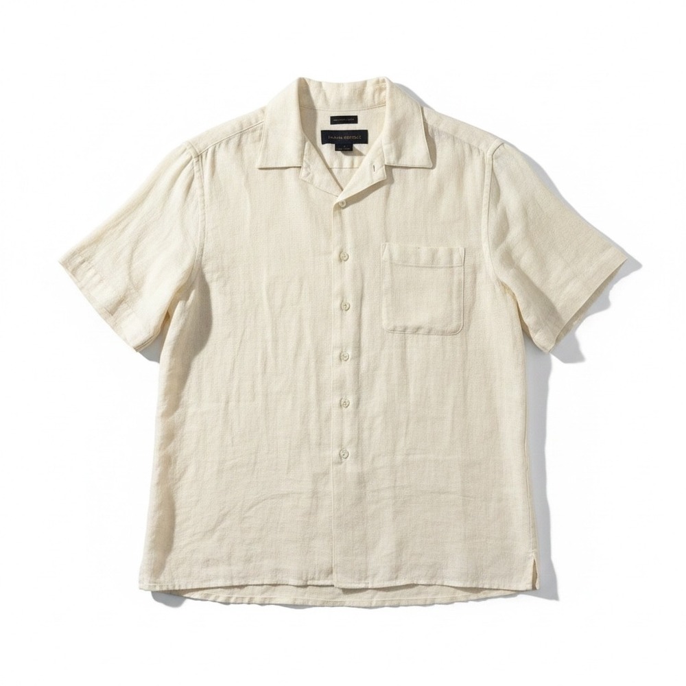 Banana Republic Irish Linen Camp Collar Shirt Cream Small Short Sleeve Preppy